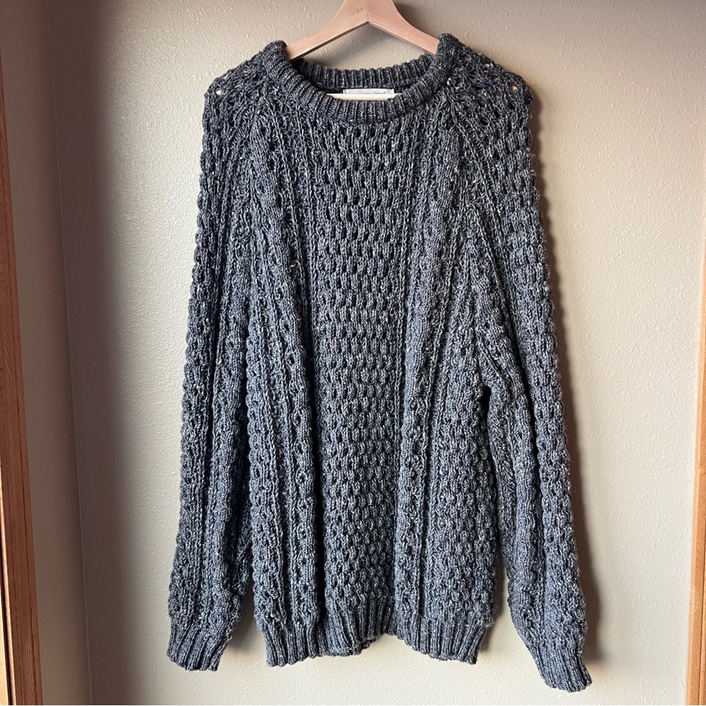 VTG Wool Handknitted Sweater Ireland Chunky Open Knit Gray Speckled Women’s L